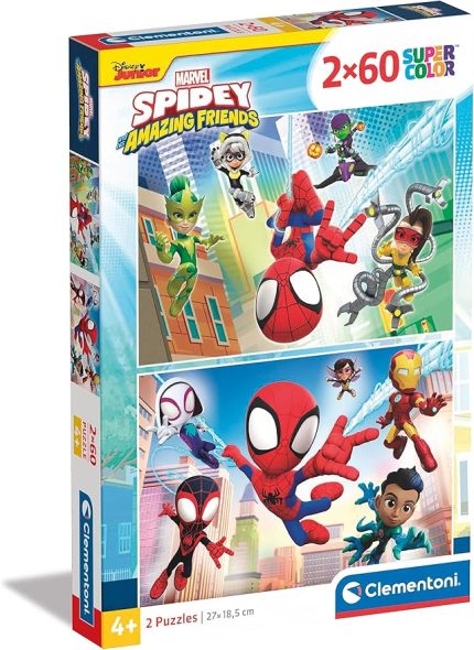 21625 Marvel Örümcek ve Inanılmaz Arkadaşları Süper Renkli Arkadaşlar-2x60 Parça (2 Dahil), Yapboz Çocuk 4 Yaş, Yapboz Karikatür, Kırmızı, Mavi, Beyaz