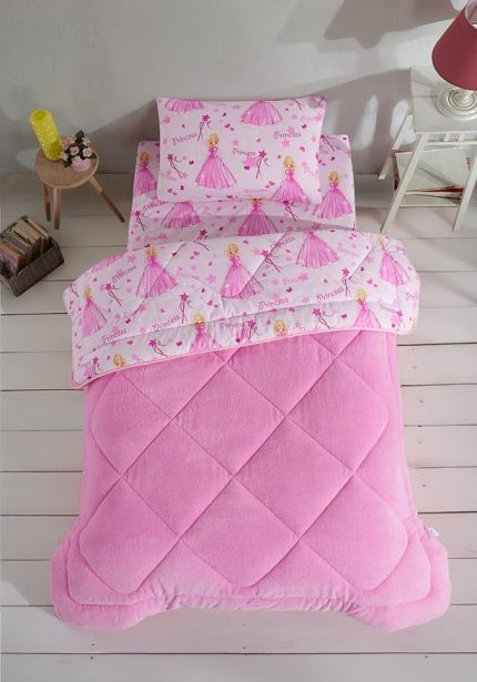 Tek Kişilik Çarşaflı Prenses Desenli Çift Taraflı Wellsoft Uyku Seti(Yorgan+Çarşaf+Yastık Kılıfı)