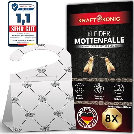Birinci sınıf elbise güvesi tuzağı – 8 x güve tuzağı, uzun süreli etkili elbise güvesi – elbise askıları için de uygundur – kokusuz elbise güveleri tuzağı – Alman malı