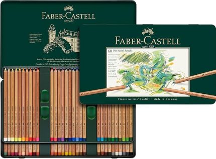 Pitt Pastel Boya Kalemi, 60 Renk, Yüksek Pigment, Solmaya Dirençli, Fırça ve Parmakla Dağılabilir, Yuvarlak Gövde