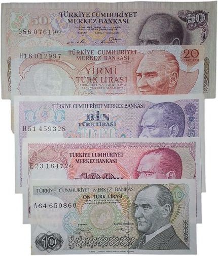 Emisyon 7. Emisyon 5 Adet Koleksiyon Eski Kağıt Para. Antika Para