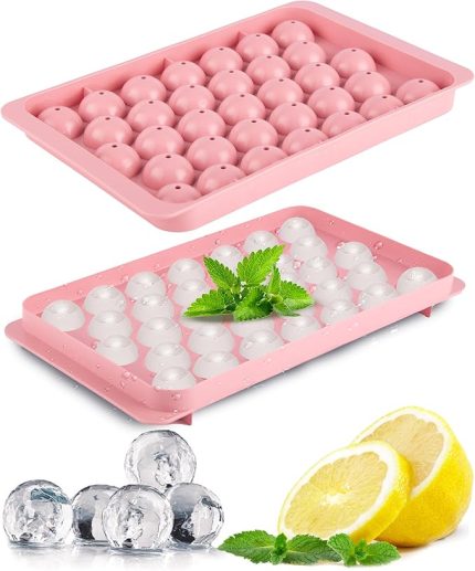 home Büyük Küre Buz Kalıbı 33 Adet Buz - Yuvarlak buz kalıbı, Shot Bardağı Buz Kalıbı, Bardak Buz Kalıbı, Buz Kabı, Buzluk Kabı (1, Pembe, 33 PCS)