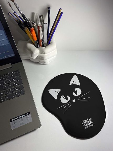 Beyaz Kedi Baskılı Bilek Destekli Mouse Pad