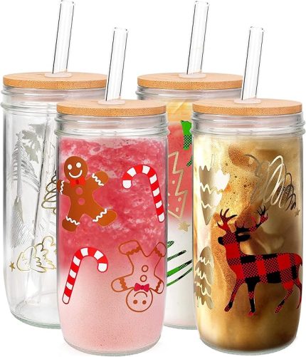 Noel Mason Kavanoz Bardakları, 700 ml Kapaklı ve Hasırlı Noel Bardağı, İçecek Bardağı, Kahve Fincanı