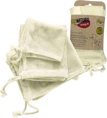 file torba 3'lü set sebze torbası, meyve torbası, tekrar kullanılabilir alışveriş filesi, pamuk, meyve filesi, file çanta, 30 x 35 cm – 25 x 30 cm – 18 x 23 cm, Eco Natural, beyaz