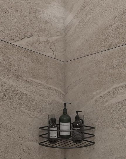Banyo Ömür Boyu Paslanmaz Yapışkanlı Banyo Rafı Düzenleyıcı Mat Siyah Köşelik Şampuanlık EK01.S