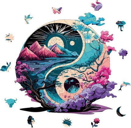 - Ahşap Puzzle Yetişkinler için - Yin Yang Benzersiz Parçalı Puzzle - 141 Parça Ahşap Yapboz - Yapıştırıcı Folyo Dahil - Dekoratif Ahşap Puzzle - 28x28 cm - WZ-12