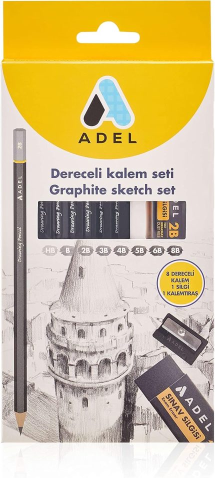 Dereceli Kurşun Kalem Seti, 8’li, HB-8B, Sınav Silgisi ve Kalemtıraş Hediyeli, Teknik Çizim ve Eskiz İçin