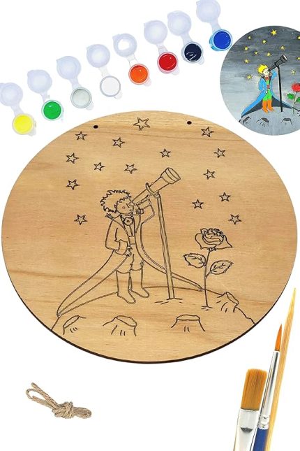 inside Küçük Prens Teleskop Ahşap Boyama Tuval Seti Hediye Hobi Kiti 20 Cm