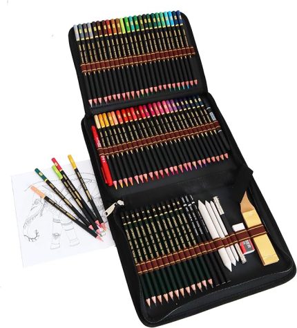 Boyama Kalemleri, Eskiz Kalem Seti, Eskiz ve Çizim Kalemleri, Profesyonel Sanat Seti ve Kit Çantası, 72 Parça, Yetişkinlere veya Çocuklara Boyama Kitapları için Set