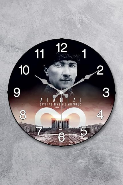 Atatürk Duvar Saati Akar Saniye Sessiz Mekanizma 36 cm