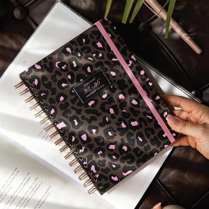 A5 Spiralli Renkli Akademik Ajanda 16 Aylık Motivasyon Sayfalı - Leopar