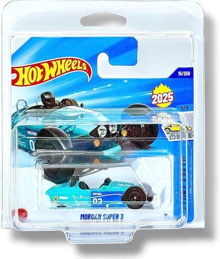 Wheels - Morgan Super 3 - Factory Fresh 1/5 - HYW13 - Short Card - Morgan Motor Company - turkuaz mavi - Mattel 2025-1:64