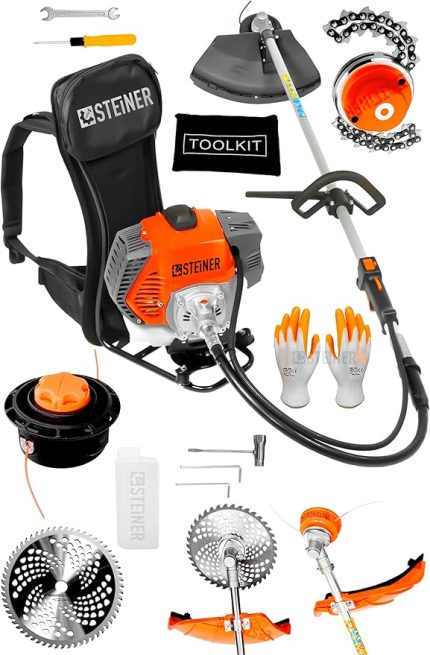 Alman 16 Hp Tam Profesyonel Sırt Tipi Benzinli Tırpan Ot Çalı Çim Biçme Makinesi Turuncu + Canavar Başlık