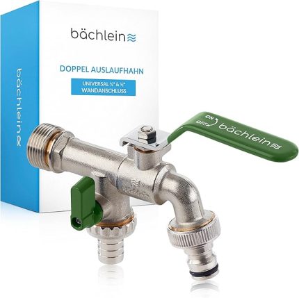 Bahçe için üniversal çift çıkış musluğu [yeşil] 2 hortum bağlantısı dahil - 1/2 inç bağlantılı ve 3/4 inç adaptörlü şık çift musluk