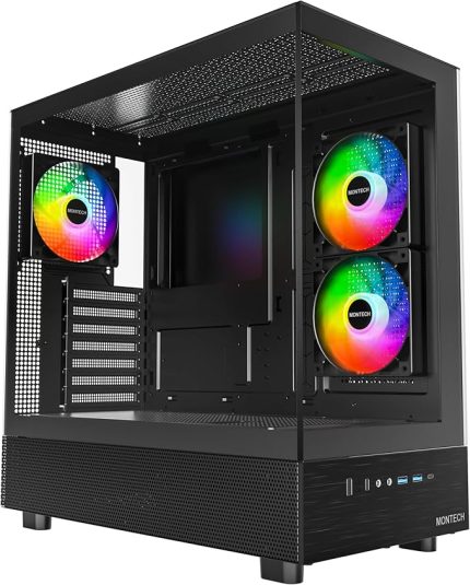 XR, ATX Mid-Tower PC Oyun Kasası, 3 x 120mm ARGB PWM Fanlar Önceden Yüklenmiş, Tam Görünüm Çift Temperli Cam Panel, Ahşap Tahıl Tasarım G/Ç Arabirimi, 4090 GPU'ları Destekleyin, 360mm Radyatör