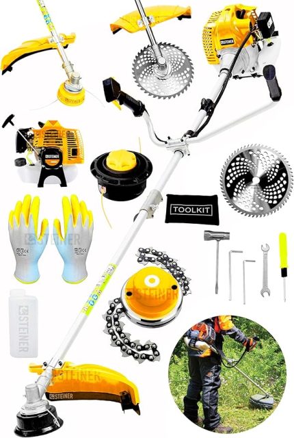 Alman 16 Hp Tam Profesyonel Yan Tipi Benzinli Tırpan Ot Çalı Çim Biçme Makinesi Sarı + Canavar Başlık