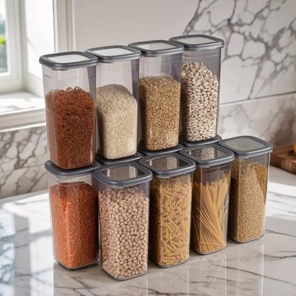 Adet 24 Parça Etiketli 1750 ml. Sızdırmaz Kapaklı Kare Erzak Bakliyat Saklama Kabı Çeyiz Seti