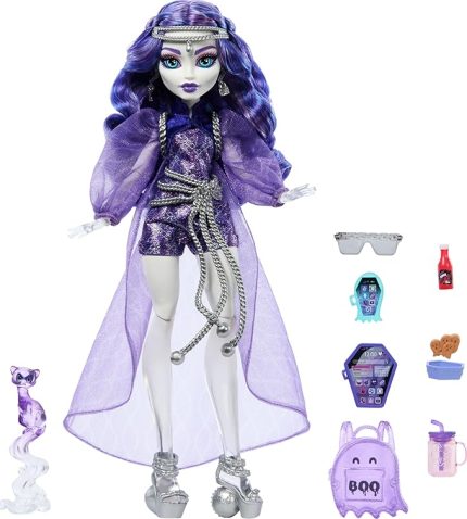 HIGH SPECTRA VONDERGEIST Bebek Evcil gelinciği Rhuen ve aksesuarlarıyla Monster High Spectra Vondergeist bebek HXH77