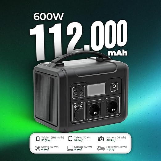 PS600 Taşınabilir Güç İstasyonu, 600W Güçlü Power Station | Deprem ve Kamp İçin Portatif Enerji Kaynağı, Güç Kaynağı Jenaratör (PS600) - Görsel 2