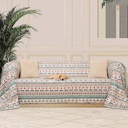 Boho Etnik Desenli Mikrofiber Koltuk Örtüsü ve Şalı, Kaymaz Turkuaz 180x300 cm