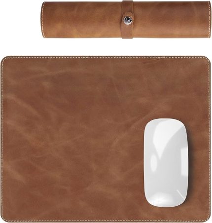 Navada - Gaming Oyuncu Gamer Hakiki Deri Mouse Pad, Deri Fare Altlığı, Hakiki Deri Ped, Dayanıklı Kaymaz Taban, Ofis Tipi Mouse Ped (Taba)
