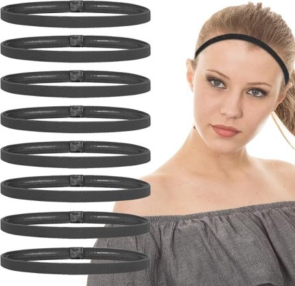 Adet İnce Spor Elastik Saç Bantları, Siyah İnce Saç Bantları, Kaymaz Silikon Tutuşlu, Erkek, Kadın Uzun Saç, Yoga, Basketbol, Futbol, Tenis için Atletik Saç Bantları