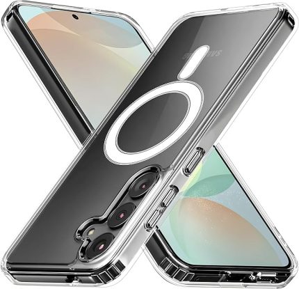 Samsung Galaxy S24 FE için Şeffaf Kılıf Magsafe Aksesuarları ile Uyumlu Arkası Sert PC Köşeleri TPU Darbe Emici Silikon Sararmaya Dayanıklı Kalın Koruyucu Güçlü Manyetikli Hybrid Kılıf