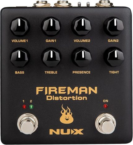NDS-5 Fireman AMP Distorsiyon pedalı, elektro gitar efekt pedalı (modern kahverengi ses, 2 bağımsız ses ve kazanç regülatörü, 18 V / 9 V devirmeli şalter, gerçek baypass ve tampon baypas anahtarı), siyah/altın