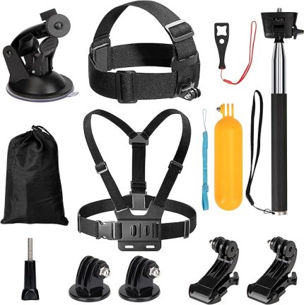 1 arada aksiyon kamerası aksesuar seti, göğüs kemeri tutucu dış mekan spor kıyafeti Gopro Hero 10/9/8/7/6/5/4 Insta360 DJI SJCAM APEMAN AKASO ve diğer spor türleri kamera ile uyumlu