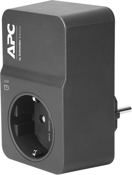 Surge Protector PM1W-GR - Aşırı gerilim korumalı priz adaptörü (1 Schuko fiş, PC, TV vb. için - Renk: Siyah)