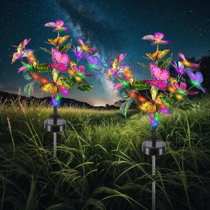 2'li paket bahçe güneş ışığı, kelebek LED güneş ışığı Oudoor dekorasyon, güneş paneli ve 2 aydınlatma modu, IP65 su geçirmez güneş çiçek ışıkları, bahçe avlu, çim süslemeleri