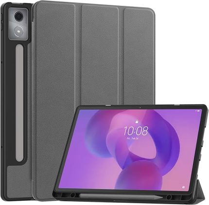 Lenovo Idea Tab Pro Kalem Tutuculu Kılıf, Lenovo Idea Tablet 12.7 inç 2025 için Ultra İnce Akıllı Kılıf, Gri