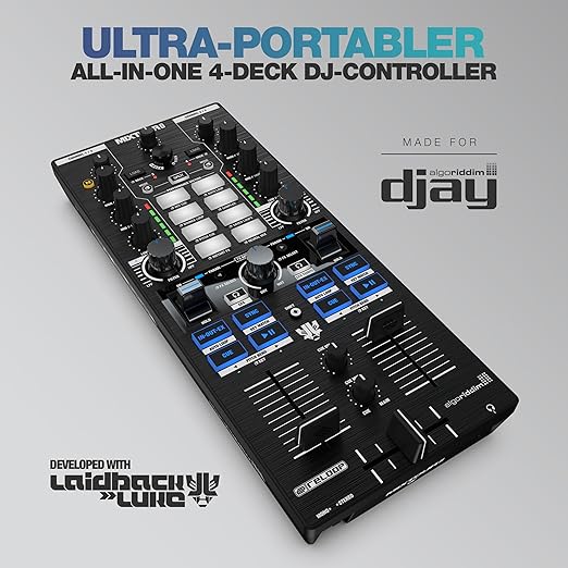 Mixtour Pro | Ultra Taşınabilir Hepsi Bir Arada 4-Deck USB-C Ses Kartlı DJ Controller/Kontrolör | Algoriddim djay Pro için (Mac, PC, iOS & Android uyumlu) - Görsel 2