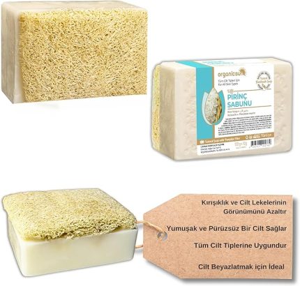 Doğal Kabak Lifli Pirinç Sabunu 120 Gr 1 Adet Tüm Cilt Tipleri İçin Beyazlatma Etkili E ve B Vitaminli