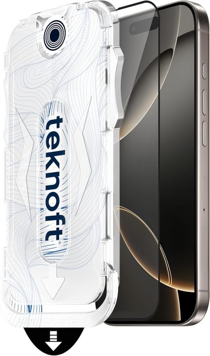 iPhone 16 Pro İçin Kolay Kurulum Kitli Takılırken Camın Altında Kesinlikle Toz Bırakmayan Ekstra Güçlendirilmiş Tam Koruma Sağlayan Pürüzsüz Lazer Kesim Premium Ekran Koruyucu Kırılmaz Cam