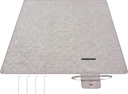 Piknik örtüsü, 200 x 200 cm, 4 toprak çekirdekli, büyük, kamp örtüsü, park, bahçe, plaj için, su geçirmez, makinede yıkanabilir, katlanabilir, tropik eğrelti otlu haki GCM010B02