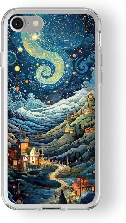 iPhone SE 2020 ve 2022 ile Uyumlu The Starry Night Tasarım Baskılı Şeffaf Kılıf