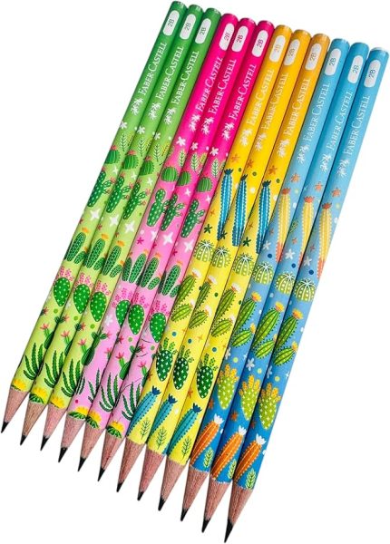 Kaktüs Desenli Kurşun Kalem Seti, 2B, 12 Adet, Renkli
