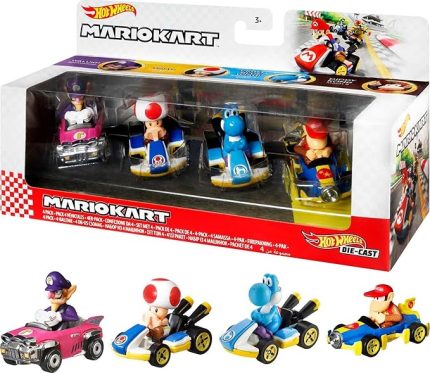 Wheels Mario Kart Aracı 4'lü Paket, 4'lü Fan-Favorit Karakteri Seti, 1 Özel Model İçerir, 3 Yaş ve Üzeri Çocuklar ve Hayranlar için Koleksiyon Hediyesi