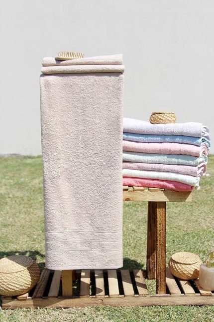 Pamuk Renkli 70x140 Banyo Havlusu Bej