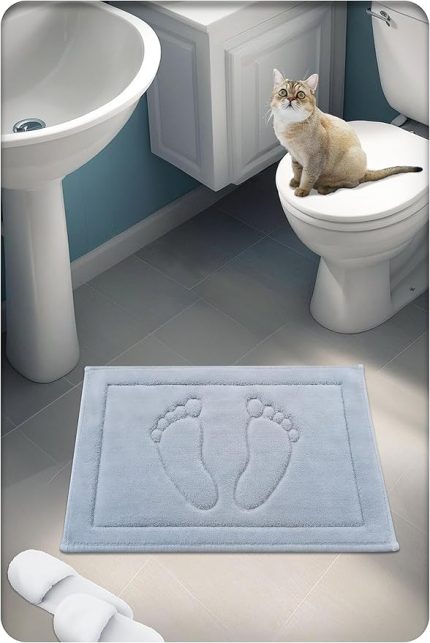 %100 Pamuk Dokuma Su Emici Banyo Paspası Ayak Desen 60x40 Cm (GRİ)