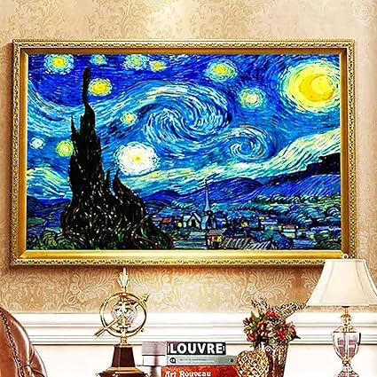 Elmas Boyama Kiti DIY 5D Tam Elmas Büyük Boy Van Gogh Yıldızlı Gece Mozaik Çapraz Dikiş Oturma Odası için Duvar Süslemeleri 90x60cm - Görsel 3