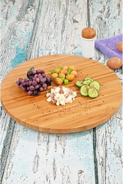 34cm Dönerli Bambu Yuvarlak Pizza ve Sunum Tepsisi, 360 Derece Dönebilen Kahvaltı Sunum, Pizza Sunum ve Börek Sunum Tepsisi