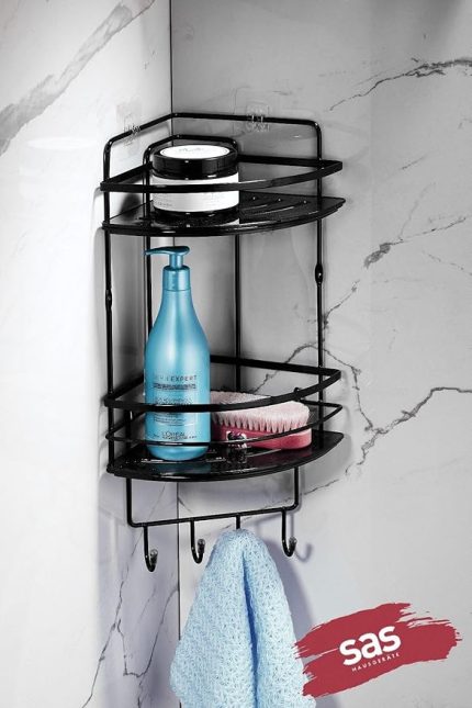 Haus Yapışkanlı Ömür Boyu Paslanmaz Kristal Ayarlanabilir Raf Banyo Düzenleyici Şampuanlık LK-02 SSSK