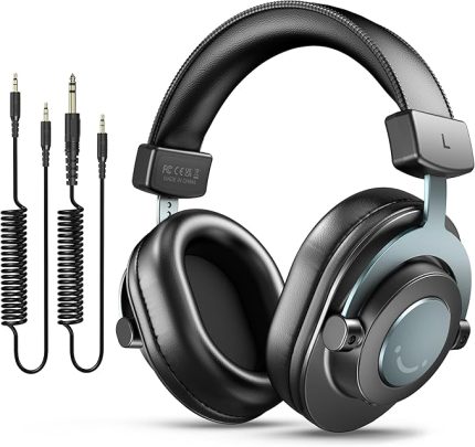 Podcast İzleme için Kayıt Üzerinden Kulak Kablolu Kulaklıklar için Stüdyo Monitör Kulaklıklar, Çıkarılabilir Kablolarla Rahat Ekipman Akışı 3,5 mm veya 6,35 mm Jak, Siyah, PC/Mikser-H8