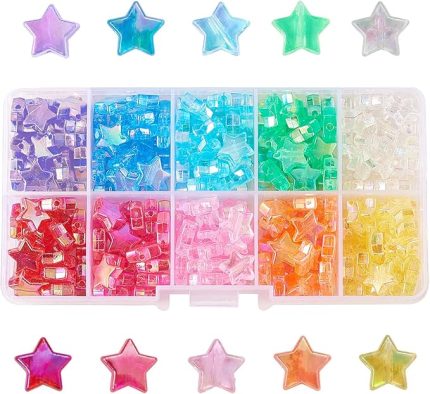 URLIFEHALL 250 adet 10 mm şeffaf akrilik boncuklar AB renk yıldız gevşek ara boncuk DIY kolye bilezik takı el sanatları yapımı için