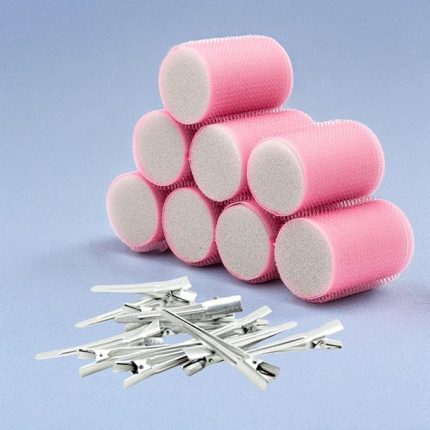 1207 Pembe Cırtlı Sünger Bigudi 8Li Çap 4Cm + 12Li Alüminyum Saç Pensi