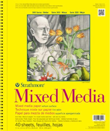 300 Serisi Karışık Ortam Kağıt Pedi, Yan Tel Ciltli, 11x14 inç, 40 Yaprak (117 lb/190 g) - Yetişkinler ve Öğrenciler için Sanatçı Kağıdı - Suluboya, Guaj, Grafit, Mürekkep, Kalem, Marker
