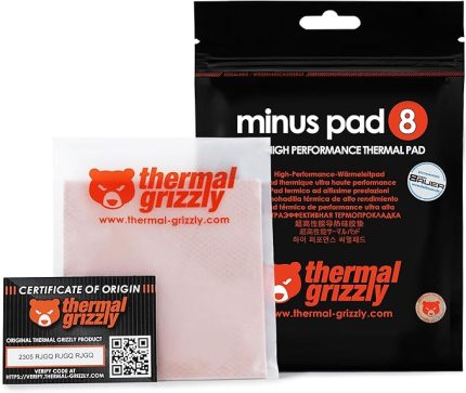 Thermal Grizzly Minus Pad 8- Silikonlu, Kendinden Yapışkanlı, Termal Iletken Termal Ped - Bilgisayarın Veya Konsolun Isıtma Elemanlarını Isıtır Ve Soğutur (100 × 100 × 0,5 mm)